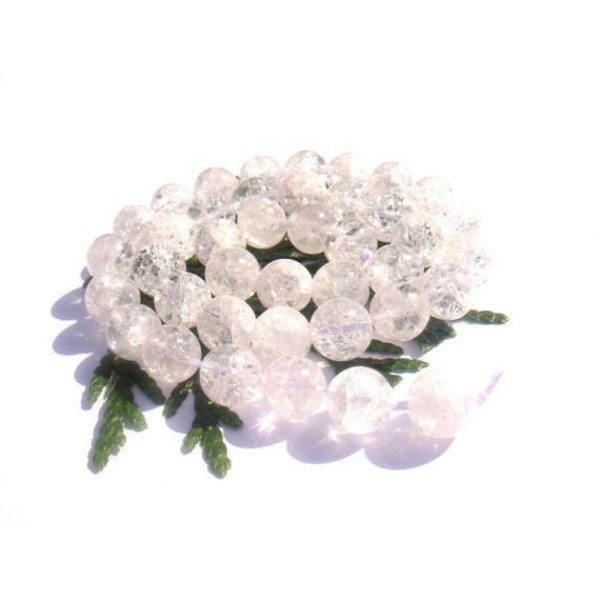5 Perles en Cristal de Roche Craquelé 10 MM de diamètre - Photo n°1