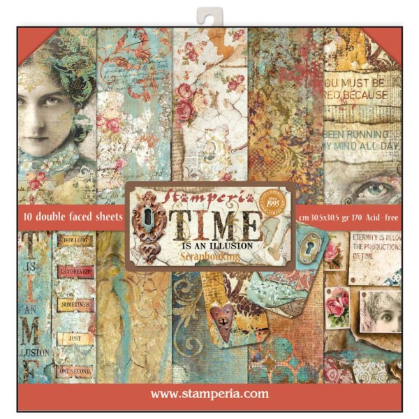 Papier scrapbooking STAMPERIA - TIME IS AN ILLUSION - 30 x 30 cm - 10 feuilles - Photo n°1