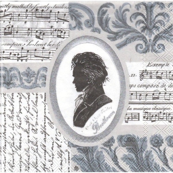 4 Serviettes en papier Musique Symphonie Beethoven Silver Format Cocktail - Photo n°1