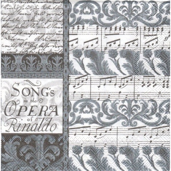 4 Serviettes en papier Musique Opéra Rinaldo Concert Silver Format Cocktail - Photo n°1