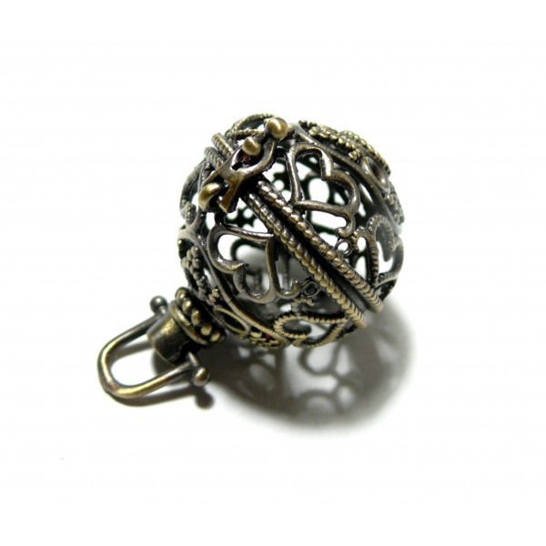 H2608BR 1 Pendentif Cage et Perle Bola Coeur Harmony Grossesse 18mm couleur Bronze - Photo n°1