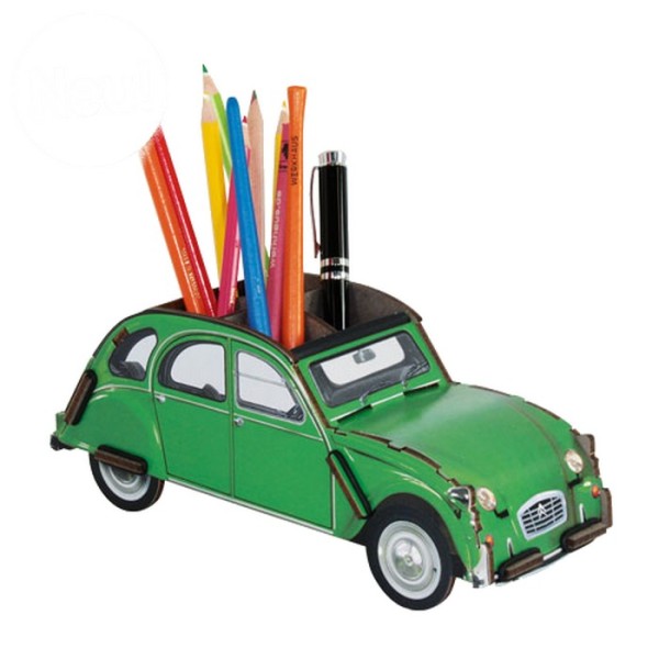 Citroen 2CV verte Pot à crayons kit en bois éco certifié - 9 x 23 x 8,5 cm Werkhaus - Photo n°1