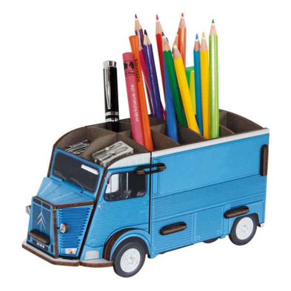Citroen HY bleu Pot à crayons kit en bois éco certifié - 10 x 20 x 10 cm Werkhaus - Photo n°1