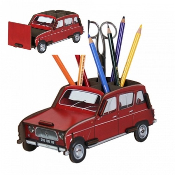 Renault R4 Rouge Pot à crayons kit en bois éco certifié - 9 x 22,5 x 9,7 cm Werkhaus - Photo n°1