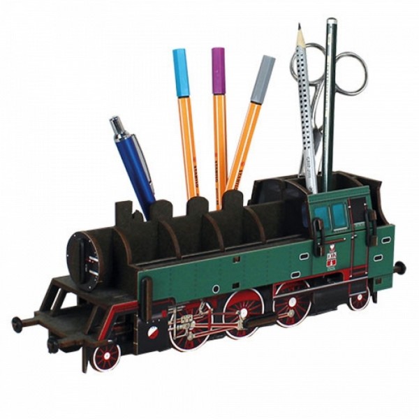 Locomotive Pot à crayon en bois éco certifié - 9,2 x 7,8 x 27,5 cm Werkhaus - Photo n°1