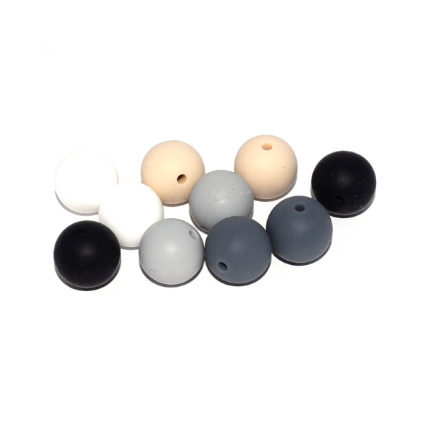Perle silicone camaieu noir, gris, blanc 12 mm x10 - Photo n°1