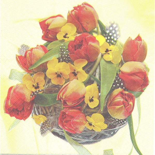 4 Serviettes en papier Fleurs Tulipes Bouquet Format Lunch - Photo n°1