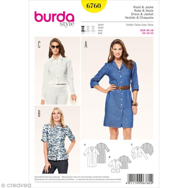 Patron Burda - Femme - Robe chemise et veste - 6760 - Photo n°1