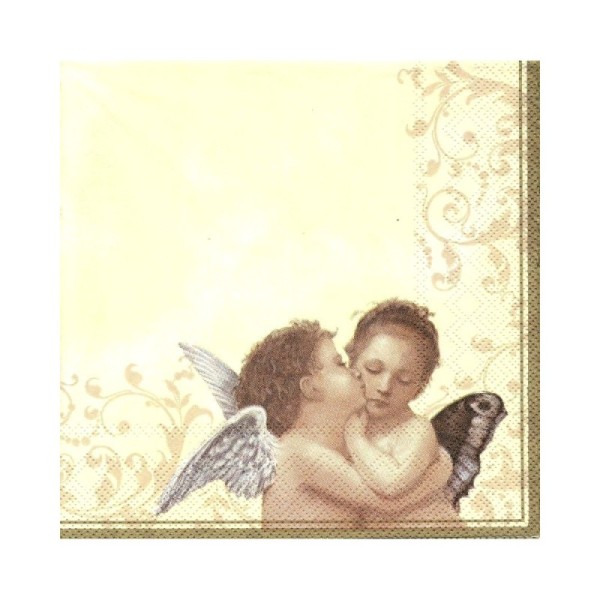 Lot de 20 Serviettes en papier 3-plis, Couple d'Angelots enlacés, 33x33 cm, Décoration hivernale et - Photo n°1