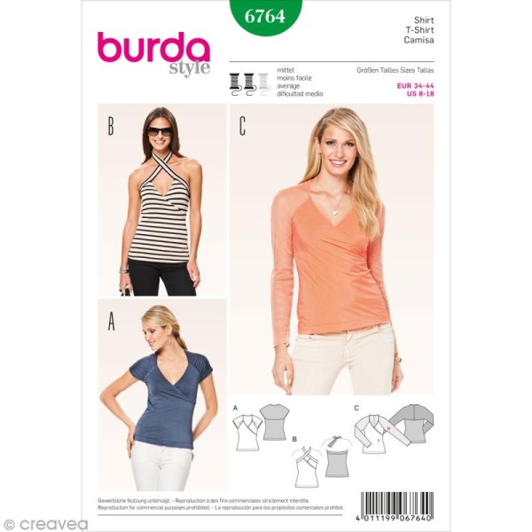 Patron Burda - Femme - Tee-shirt décolleté - 6764 - Photo n°1