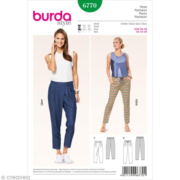 Patron Burda - Femme - Pantalon droit décontracté - 6770 - Photo n°1