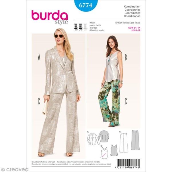 Patron Burda - Femme - Tailleur pantalon - 6774 - Photo n°1