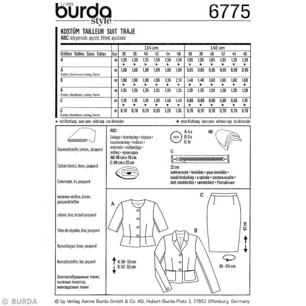 Patron Burda - Femme - Tailleur jupe classique - 6775 - Photo n°4