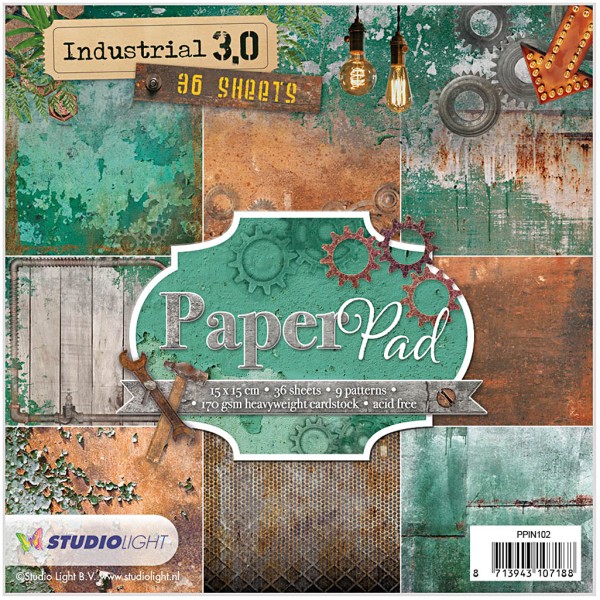 Assortiment papier scrapbooking 15 x 15 cm - Industriel et usé - 36 feuilles - Photo n°1
