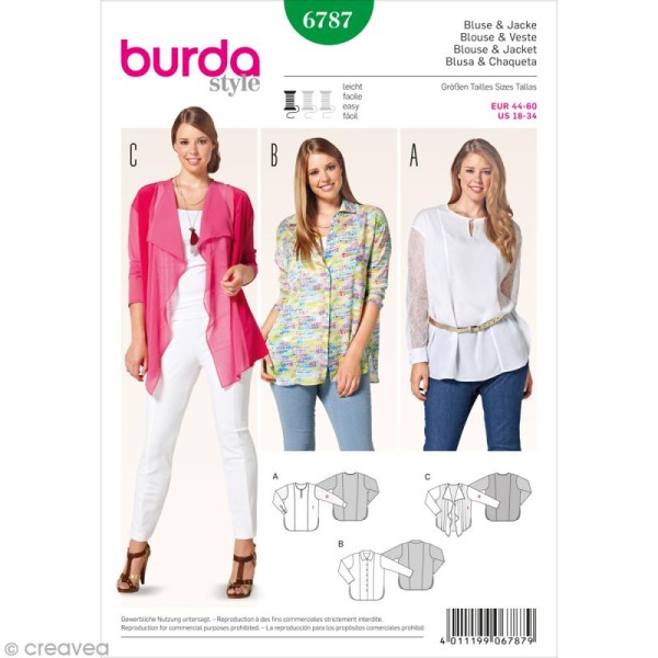 Patron Burda - Femme - Blouse et veste amples grande taille - 6787 - Photo n°1