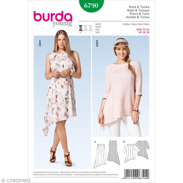 Patron Burda - Femme - Robe et tunique asymétriques grande taille - 6790 - Photo n°1