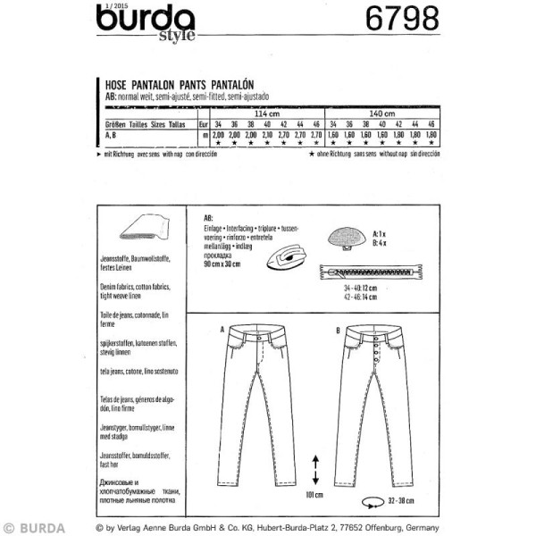 Patron Burda - Jeune fille - Pantalon jeans - 6798 - Photo n°4