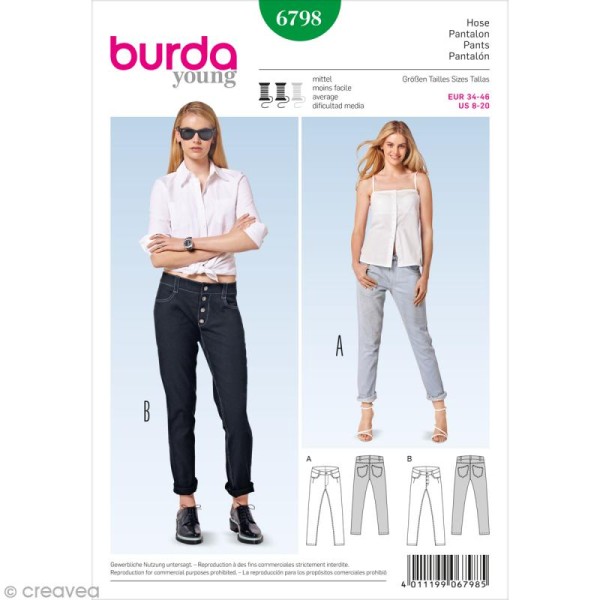 Patron Burda - Jeune fille - Pantalon jeans - 6798 - Photo n°1