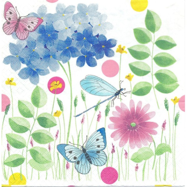 4 Serviettes en papier Fleurs Papillon Libellule Format Lunch - Photo n°1