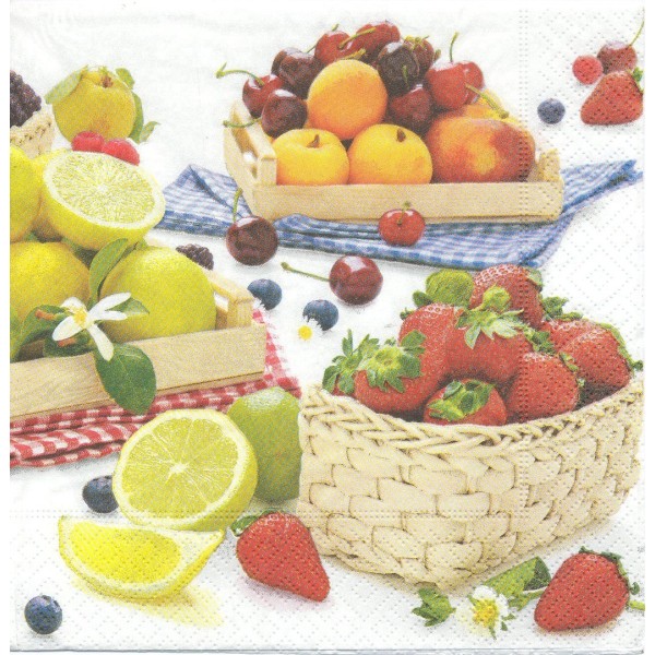 4 Serviettes en papier Fruits Frais Fraises Citron Format Lunch - Photo n°1