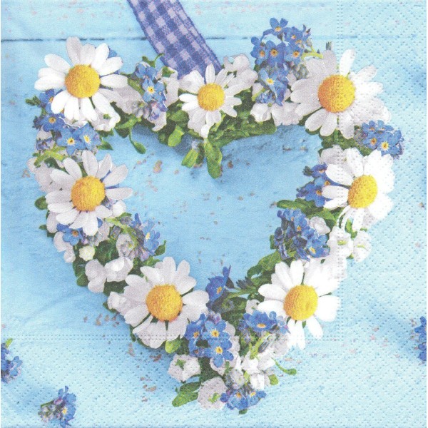 4 Serviettes en papier Cœur de Fleurs Paquerettes Amour Format Lunch - Photo n°1