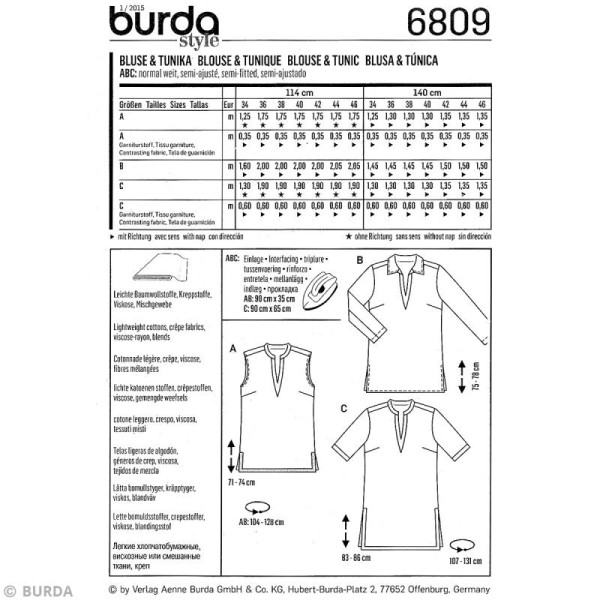 Patron Burda - Femme - Blouse et tunique droites - 6809 - Photo n°4