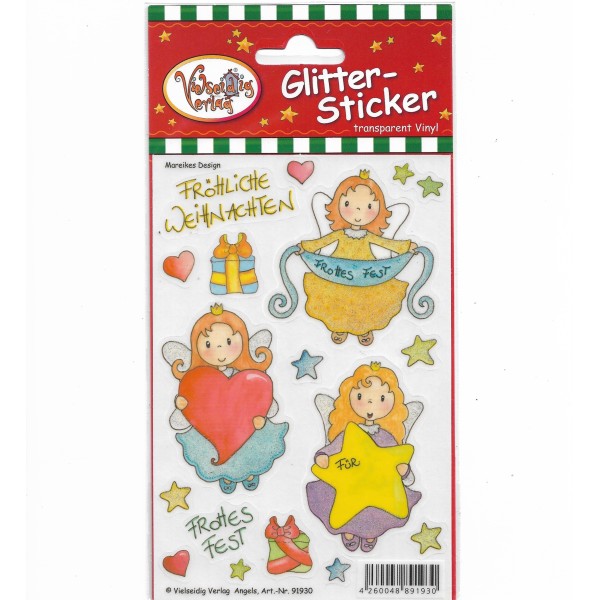 Glitter Stickers Ange Noël Cœur étoile - Photo n°1