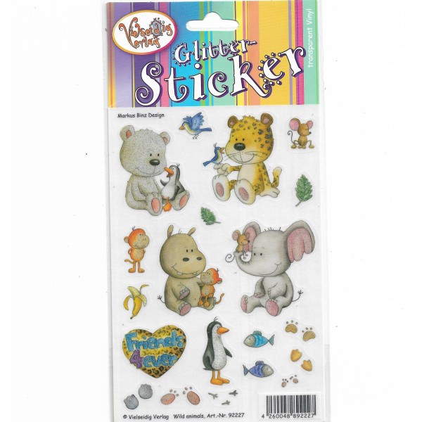Glitter Stickers Animaux Sauvages Ours Hippopotame éléphant … - Photo n°1