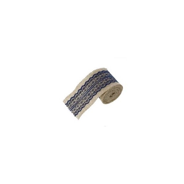1 rouleau d'environ 195 cm de ruban en toile jute et dentelle Bleu Nuit 6cm de large ( S1162589 ) - Photo n°1