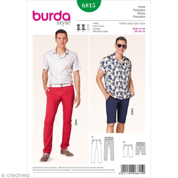 Patron Burda - Homme - Pantalon jeans et bermuda - 6815 - Photo n°1
