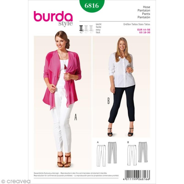 Patron Burda - Femme - Pantalon à pinces grande taille - 6816 - Photo n°1