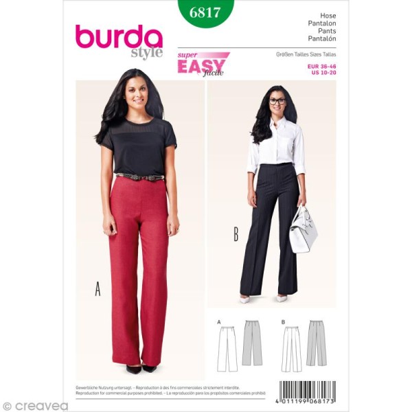 Patron Burda - Femme - Pantalon taille haute - 6817 - Photo n°1