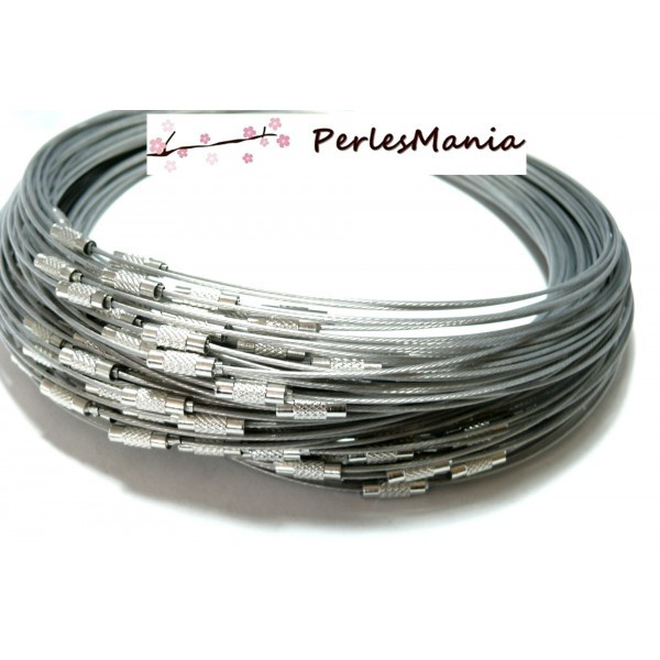 S112775 PAX 10 Colliers Tours de cou Rigides Cables 1mm couleur Argent - Photo n°1