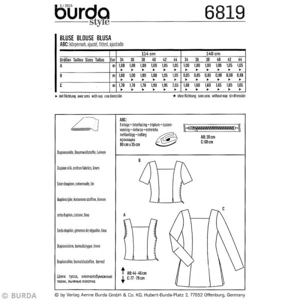 Patron Burda - Femme - Blouse à encolure carrée - 6819 - Photo n°4