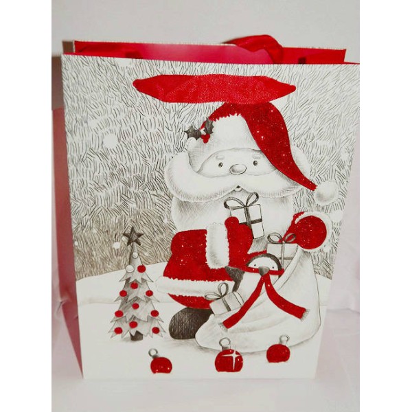 1 Pochette, Sac cadeau Noël motifs Père Noel pailleté 24x18x8cm -  Accessoires de Noël - Creavea