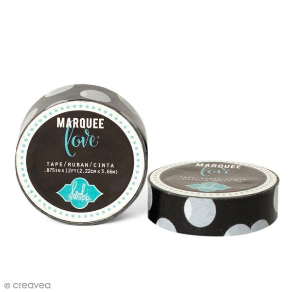 Masking tape Marquee Love - Noir à pois blancs - 2,22 cm x 3,66 m - Photo n°1
