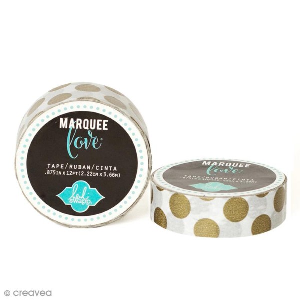 Masking tape Marquee Love - Blanc à pois dorés - 2,22 cm x 3,66 m - Photo n°1
