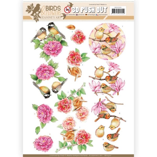 Carte 3D prédéc. - SB10320 - Birds and Flowers - Oiseaux roses - Photo n°1
