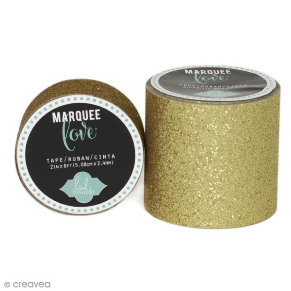 Masking tape large pailleté Marquee Love - Jaune doré - 5,08 cm x 2,44 m - Photo n°1