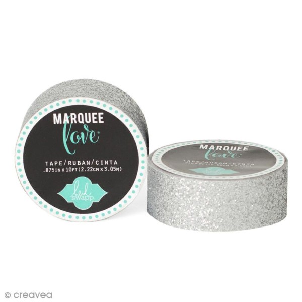 Masking tape pailleté Marquee Love - Gris argenté - 2,22 cm x 3,05 m - Photo n°1