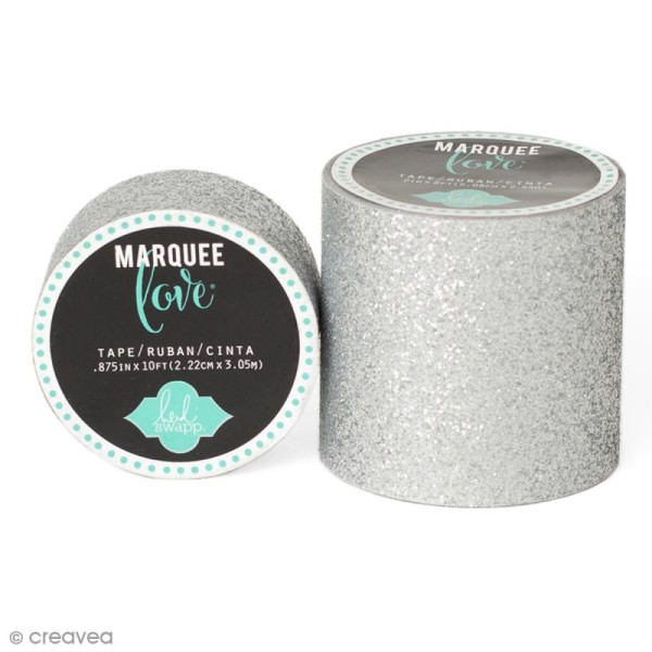 Masking tape large pailleté Marquee Love - Gris argenté - 5,08 cm x 2,44 m - Photo n°1