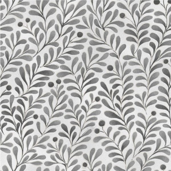 Tissu patchwork feuillage gris métallisé fond blanc - Romance Dimensions:par 10 cm - Photo n°1