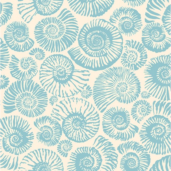 Tissu patchwork ammonites bleu ciel fond écru Arcadia - Snow Leopard designs Dimensions:par 10 cm - Photo n°1