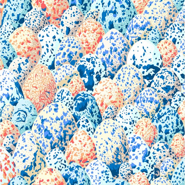 Tissu patchwork oeufs mouchetés bleu et orange Arcadia - Snow Leopard designs Dimensions:par 10 cm - Photo n°1