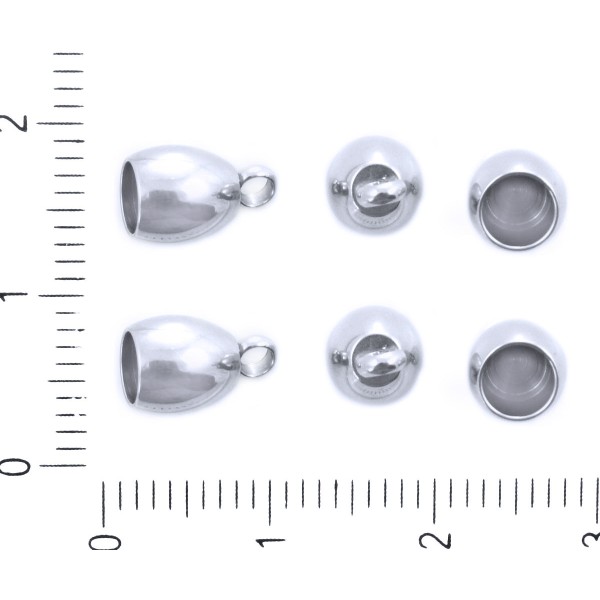 4pcs en Acier Inoxydable Perle en Argent de forme Ovale à Pompon Cap Cordons Connecteur d'Extrémité - Photo n°1