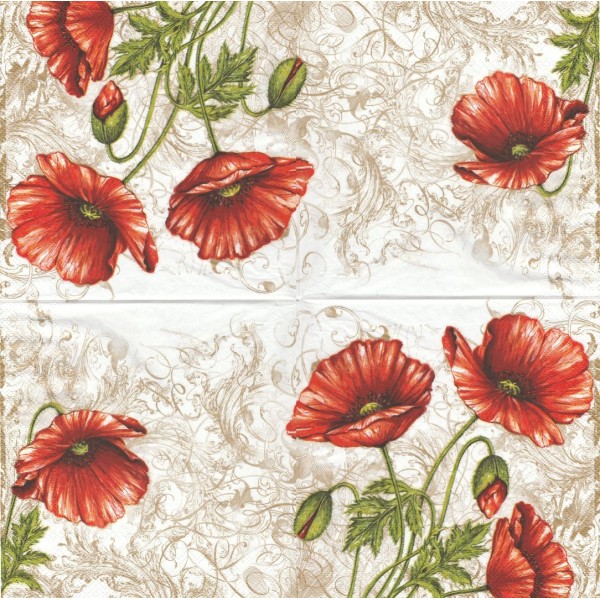 4 Serviettes en papier Fleurs Coquelicots Format Lunch Collage Decopatch SLOG-006104 Pol-Mak - Photo n°1