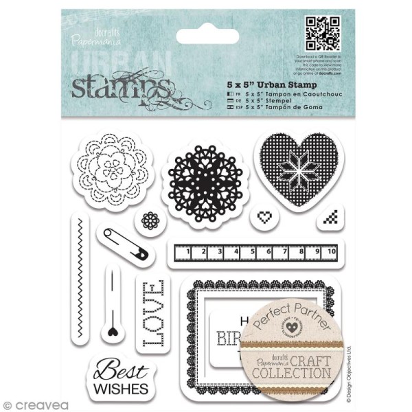 Tampons cling Coeurs et napperons fleurs - Craft Collection - 14 pcs - Photo n°1