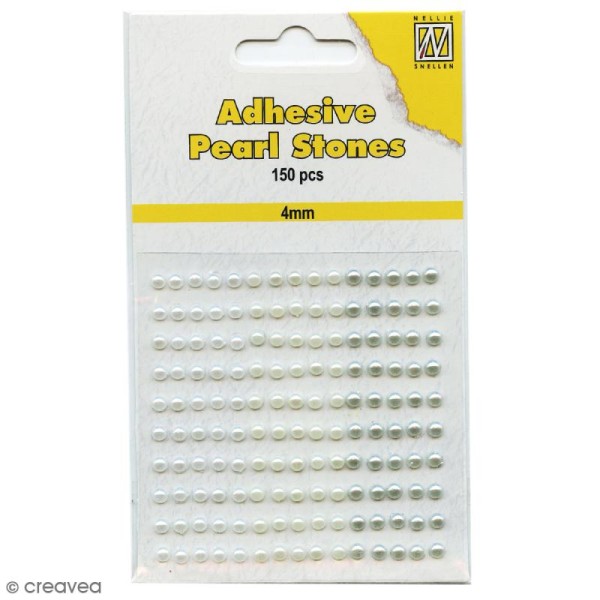 Perles adhésives rondes - Blanc, nacré & argenté - 4 mm - 150 pcs - Photo n°1