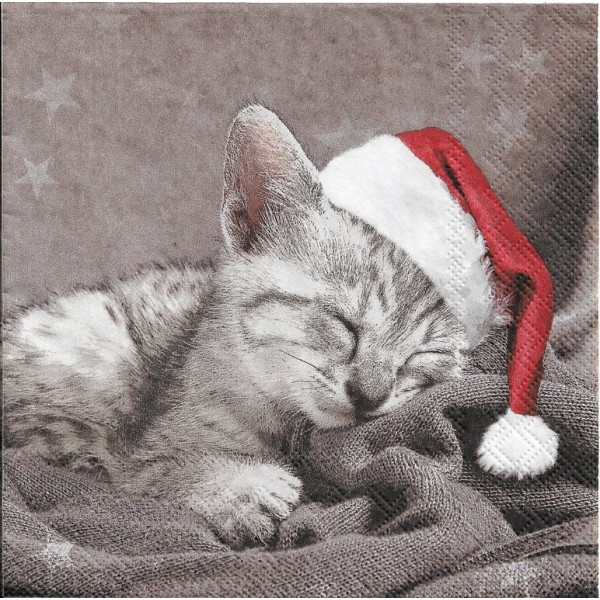 4 Serviettes en papier Chat bonnet de Noël Format Lunch Decoupage Decopatch 2572-6616-65 Stewo - Photo n°1