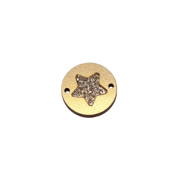 Connecteur rond en bois et étoile plexiglas 20 mm doré - Photo n°1